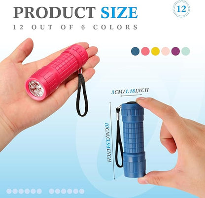 36 Pcs Small Mini Flashlights 9 LED Flashlight Assorted Colors with Lanyard Small Handheld Flashlights Bulk 3AAA Battery Included Plastic Flash Light for Kids Camping Class Teaching Party