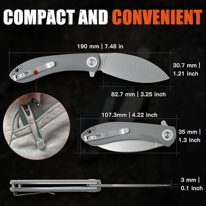 Vosteed EDC Knife, 3.26" Lightweight Folding Pocket Knife with Clip for Men and Women, Modern Shilin Cutter with Nitro-V Steel Blade, G10 Handle for Camping, Hiking - Nightshade Series