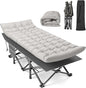 Suteck Camping Cot, 32In XXL Folding Camping Cot Heavy Duty Sleeping Bed for Adults 1200D Double Layer Oxford Cots for Camping W/Pilllow Mattress Carry Bag for Home Office Nap Beach Travel, 500LBS
