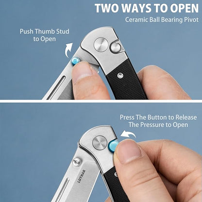 LOTHAR Falcon Pocket Knife, 2.98" 14C28N Steel Blade EDC Knife, G10 Handle, Pocket Folding Knife with Clip, Button Lock Knife, Gifts Pocket Knife for Men Women