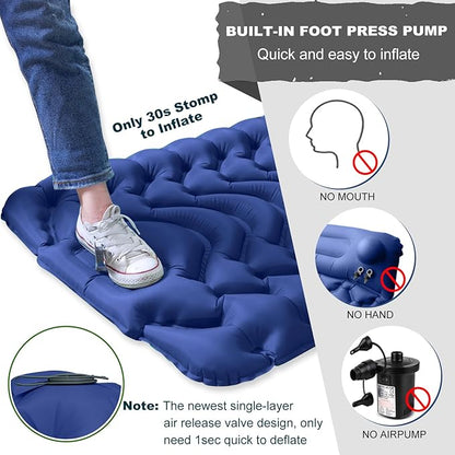 MEETPEAK Sleeping Pad, Extra Thickness 4 Inch Inflatable Camping Sleeping Mat with Pillow Built-in Foot Press, Compact Ultralight Camping Air Mattress for Backpacking, Hiking, Tent