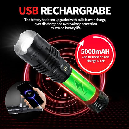 12000 Lumen Flashlight, USB Rechargeable Flashlight XHP70.2, High Powered Handheld LED Flashlight, Super Bright Flash Light, 5 Modes for Emergency, Hiking, with Holster