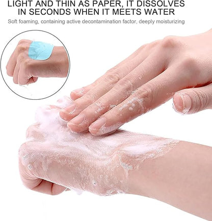 50 PCS Blue Portable Soap Sheets, Mini Portable Travel Soap Paper Sheets Disposable Water Soluble Hand Washing Bath Scented Paper Soap for Outdoor, Camping Hiking,Camping Soap and Shampoo