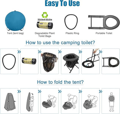CKE Portable Toilet Kit for Camping, Pop Up Privacy Tent,Foldable Camp Toilet for Adults, Portable Toilet for Camping with Tent for Shower Changing Room, Outdoor Camping Bathroom Tent and Toilet