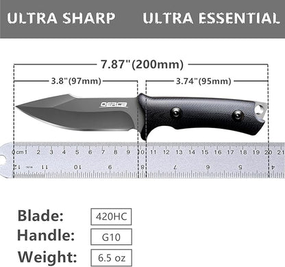 OERLA TAC Knives OLF-1009 Fixed Blade Outdoor Camping Hunting Field Knife 420HC Stainless Steel with Black G10 Handle Waist Clip EDC Kydex Sheath