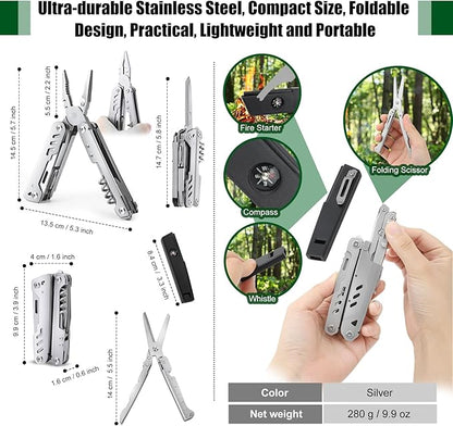 24-in-1 Multitool, AWY68ZMGO Multitool Plier with Scissor, Saw, Screwdriver, Fire Starter, Whistle, Security Lock, etc. Multitool Knife for Camping, Hiking, Simple Repair, Gift for Friend
