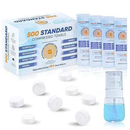 500-Compressed Towels Toilet Paper Tablets for Traveling, Home, Outdoor, Camping, Sports, Hiking, Disposable, Beauty, Baby, Hand Wipes