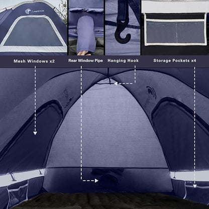 Pickup Truck Tent, Fit 5.5-6, 6.5ft Truck Bed, Waterproof PU3000 high Density Polyester Oxford, Windproof Pole and Insect-Prevention Double Layer Mesh Window & Door, Unique Rear Window Pipe