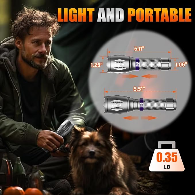 2 Pack LED Flashlights High Lumens with 6 AAA Batteries, 5 Modes Mini Waterproof Tactical Flashlight for Camping Hiking, Bright Flashlight with Zoomable, Fathers Day Dad Gifts for Him, Grey & Purple