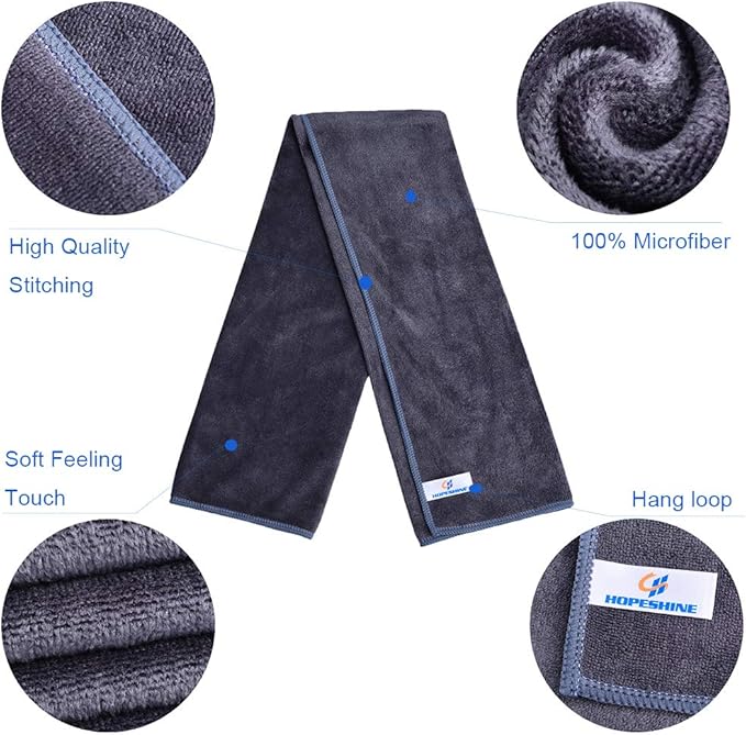 Home Gyms Towel for Men Women Microfiber Gym towels Cycling Workout Sweat Towel Set Quick Dry Exercise Sports Travel Towel Fast Drying 2-Pack (Black + Grey)