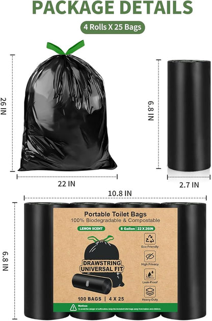 15 Portable Camping Toilet Bags Drawstring, 8 Gal Compost Portable Toilet Bags for Camping Potty Adults, Outdoor Waste Toilet Bag for 5 Gallon Bucket Toilet Camping Bathroom Travel Backpacking