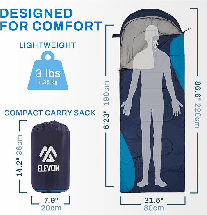 Sleeping Bag for Adults Teens Kids Cold Warm Weather, Portable Waterproof & Lightweight, Compact with Compression Sack, for 3-4 Seasons Camping, Backpacking, Hiking, Travel, Indoors Outdoors