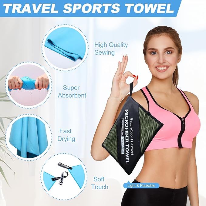 4 Pcs Microfiber Towel 48" x 24" Quick Dry Towel Sports Camping Towel Lightweight Soft Microfiber Gym Towel Absorbent Fast Drying Travel Towel for Beach Yoga Swimming Backpacking Workout, 4 Colors