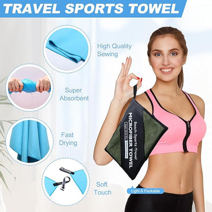 4 Pcs Microfiber Towel 48" x 24" Quick Dry Towel Sports Camping Towel Lightweight Soft Microfiber Gym Towel Absorbent Fast Drying Travel Towel for Beach Yoga Swimming Backpacking Workout, 4 Colors