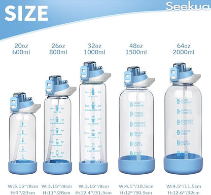 64 oz Large Sports Glass Water Bottle with Straw & Time Marker, Motivational Half Gallon Daily Glass Drinking Bottle with Strap for Fruit Infused Water, Smoothie, Coffee