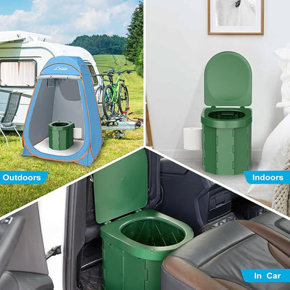 Portable Camping Toilet, Folding Toilet for Adults with Lid and Retractable Toilet Paper Holder, Waterproof Porta Potty with Carry Bag and Disposible Liners for Camping, Hiking, RV Travel, Road Trips