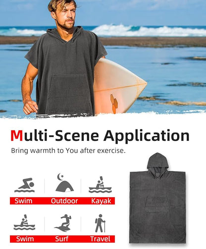 Abahub Surf Poncho Changing Robe with Hood, Thick Quick Dry Microfiber Wetsuit Changing Towel for Surfing Beach Swim Outdoor Sports Men Women, Absorbent Wearable Towel Cover Up(Grey)