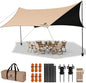 Camping Tarp with Poles & Retainer,15x12.5FT Large Waterproof 210D Oxford Cloth Camping Canopy, UV Blocking Rate 99.99% Tent Tarp Car Awning for Outdoor, Picnic, Hammock, Car, Backpacking(Khaki-Black)