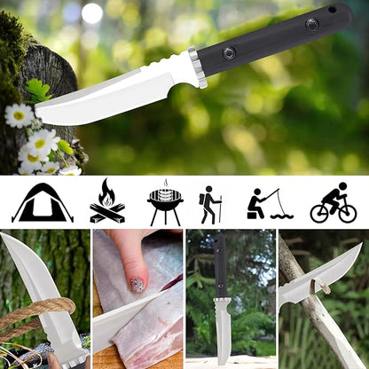 5.8 inch Fixed Knife Bushcraft Knife with D2 Blade for Camping Hunting Knife for Outdoor Survival Tool Gifts for Men, steel, realbbh123