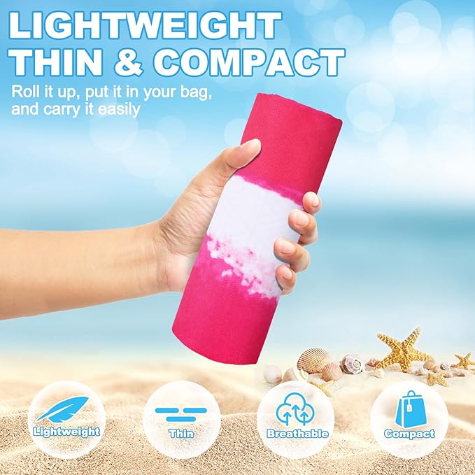 2 Pack Microfiber Oversized Beach Towel Lightweight Thin Sandproof Compact Quick Dry Clearance Towels Extra Large Sand Free Pool Travel Beach Essentials Accessories Women Men Adult Gift Pink Stripe