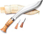 10” Blade Operation Kukri, Panawal Full Tang Gurka Khukri, Double Fuller Sharp Blade Khukuri, Beige Leather Scabbard w/ 2 extra utility knives, Handmade in Nepal Khukri