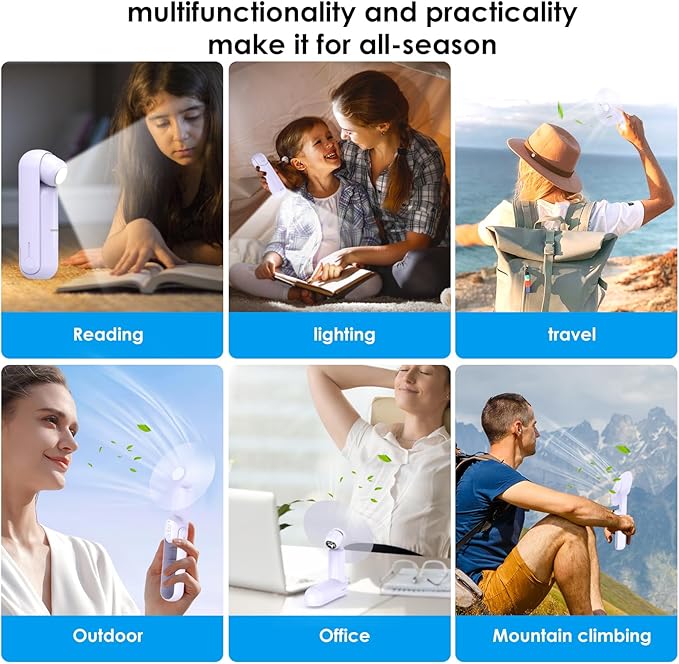 4 IN 1 Portable Handheld Fan,Personal Foldable Cooling Fan, Mini Pocket Fan,Desk Fan,Hand Fan,Flashlight,Power Bank,Table Lamp,Camping Travel Beach Fan, Birthday Gifts for Women Men(Purple)