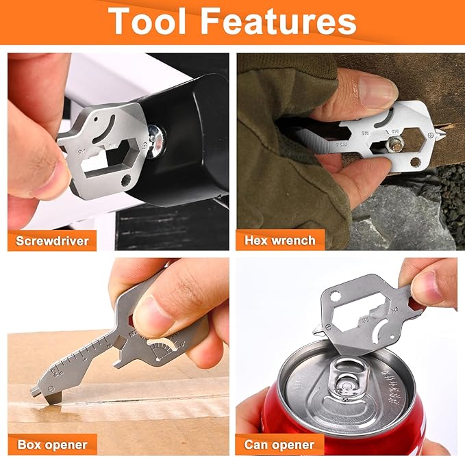 20-in-1 Key Shaped Pocket Multi Tool -2Pack Versatile EDC Gadgets, Bottle Opener Keychain, Screwdriver Keychain, Ideal Gifts Multipurpose Tool, Compact EDC Keychain, Silver