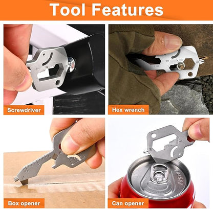 20-in-1 Key Shaped Pocket Multi Tool -2Pack Versatile EDC Gadgets, Bottle Opener Keychain, Screwdriver Keychain, Ideal Gifts Multipurpose Tool, Compact EDC Keychain, Silver