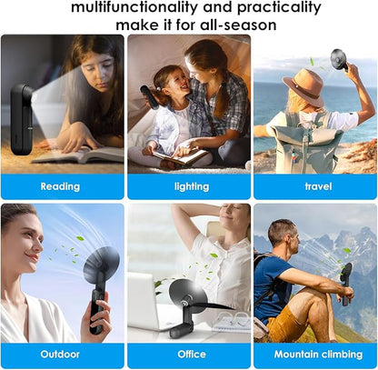 4 IN 1 Portable Handheld Fan,Personal Foldable Cooling Fan, Mini Pocket Fan,Desk Fan,Hand Fan,Flashlight,Power Bank,Table Lamp,Camping Travel Beach Fan, Birthday Gifts for Women Men(Black)
