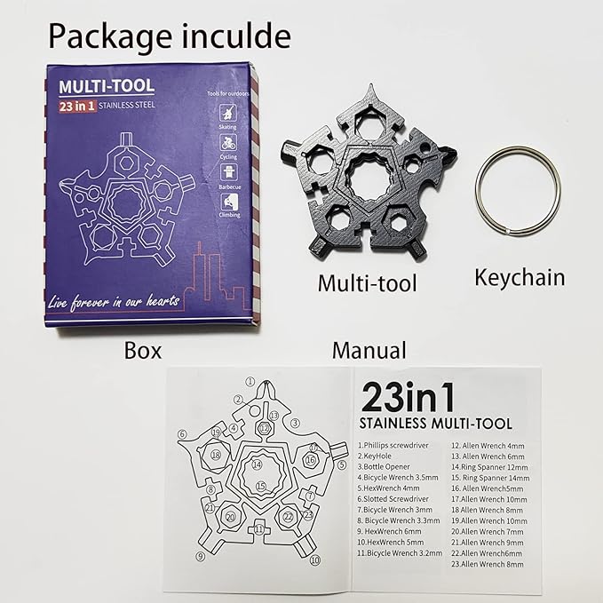 23-in-1 Snowflake Multitool Stainless Steel Multitool,Chxico 23-in-1 Stainless Multi-tool with Key Ring,Gift for Christmas(Black)