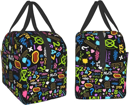 Imiss Math Education Lunch Bag Colorful Formulas Calculations Lunch Box with Front Pocket Reusable Thermal Cooler Bag for School Work Picnic Travel Meal Prep Bag
