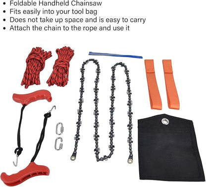 53inch Length High Reach Tree Limb Hand Rope Saw,Hand Rope Chain Saw,Both Sides Teeth Blades Folding Pocket Chainsaw for Tree Limb, Outdoor Camping, Tree Pruning, Hand Rope Chain Saw,53inch Lengt