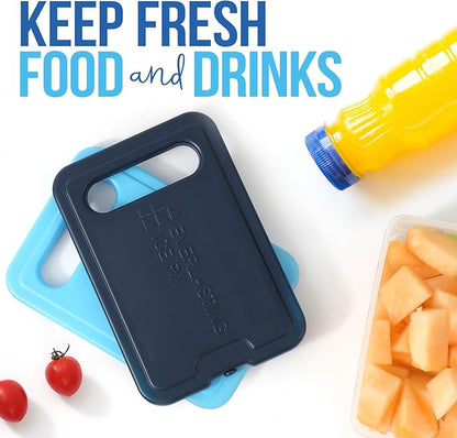 Reusable XL Slim Ice Packs for Lunch Boxes with Handle (4 Pack) BPA Free Freezer Packs | 7.5 x 6.5 in | Long Lasting Ice Pack for Insulated Bags, Picnic, Travel, and More