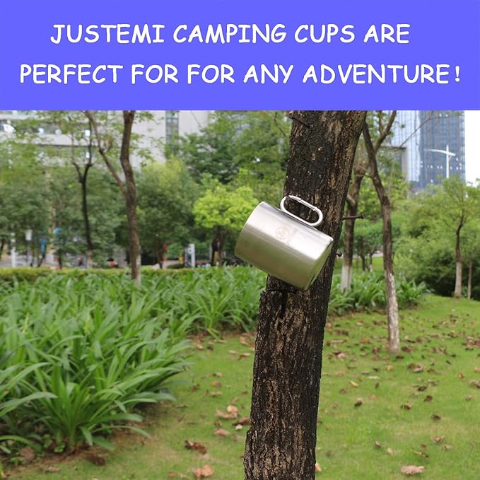Backpacking Camping Mug,Stainless Steel Camping Cup with Carabiner Handle,Insulated Double Wall Coffee Mug Set of 2 for Traveling Outdoor 14oz