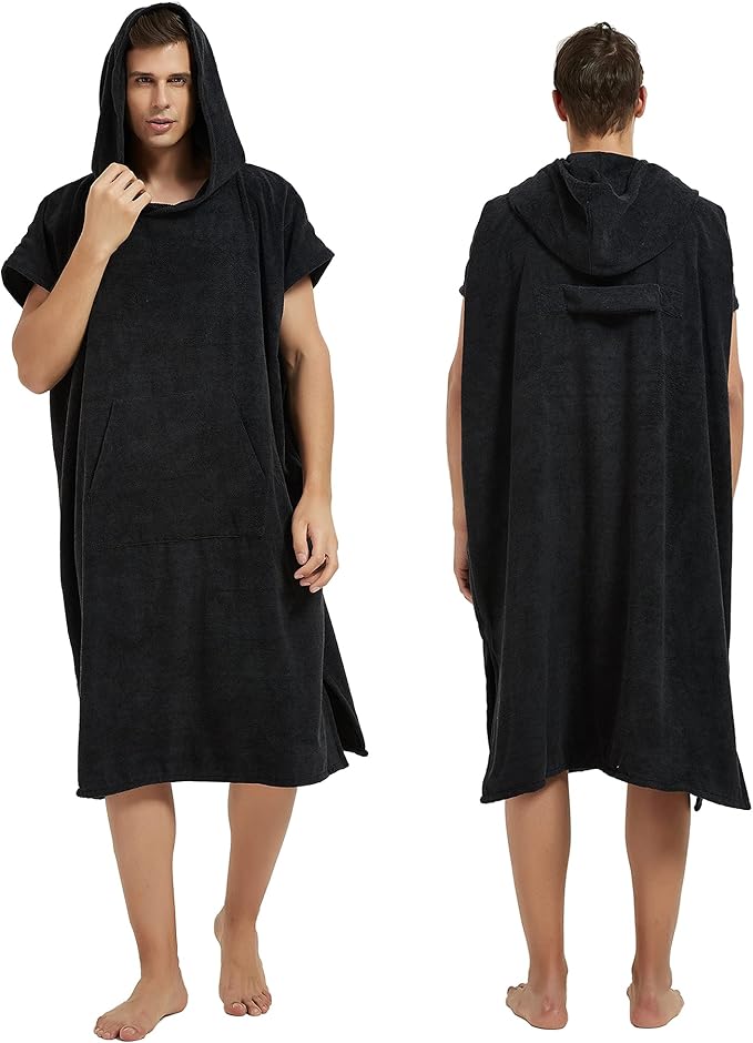 III HHONS Towel Hoodie Poncho Adult Outdoor Beach Towel Hoodie Black Coverup Robe Large Hooded Towels for Adult