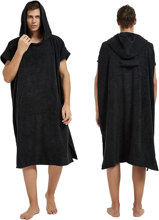 III HHONS Towel Hoodie Poncho Adult Outdoor Beach Towel Hoodie Black Coverup Robe Large Hooded Towels for Adult