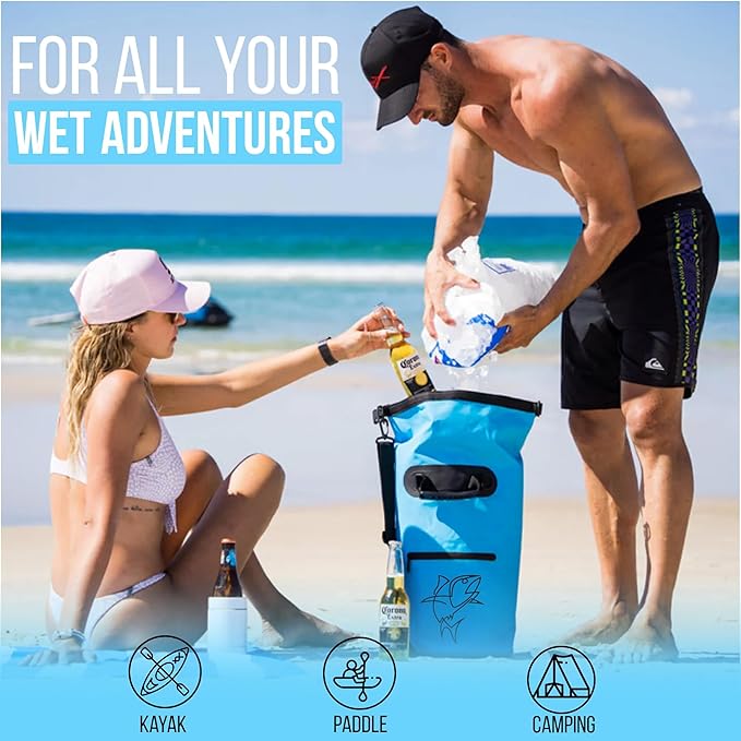 Floating Dry Bags - Pack of 2 Lightweight Dry Sack Backpack 15L Blue, 10L Orange - Easy Carry Waterproof Bags for Camping, Boating, Kayaking, Fishing