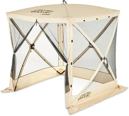 CLAM Pop Up Screen Tent, Outdoor Camping Gazebo Canopy, Traveler, 6' x 6', Tan