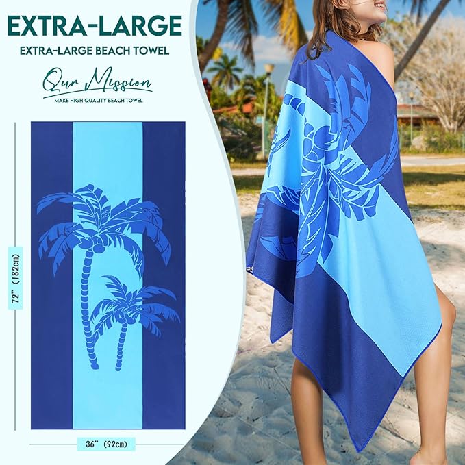 2 Packs Microfiber Oversized Lightweight Thin Beach Towel Compact Sandproof Quick Dry Clearance Towels Extra Large Sand Free Pool Essentials Accessories Women Men Adults Gifts Cactus Coconut Tree