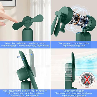 4 IN 1 Portable Handheld Fan,Personal Foldable Cooling Fan, Mini Pocket Fan,Desk Fan,Hand Fan,Flashlight,Power Bank,Table Lamp,Camping Travel Beach Fan, Birthday Gifts for Women Men(Dark Green)