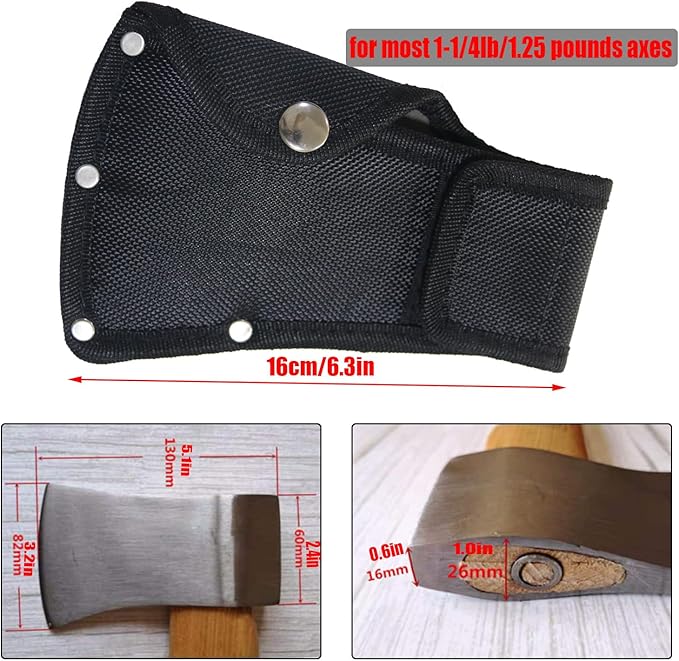 2Pcs Hatchet Cover for 1-1/4lb Axe, Black Ax Head Sheath Holster for Outdoor Hiking Camping Blade Protection, Double Snap Hatcher Blade Protector