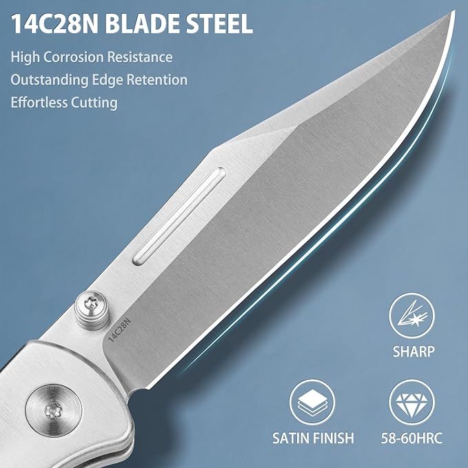 LOTHAR Falcon Pocket Knife, 2.98" 14C28N Steel Blade EDC Knife, G10 Handle, Pocket Folding Knife with Clip, Button Lock Knife, Gifts Pocket Knife for Men Women
