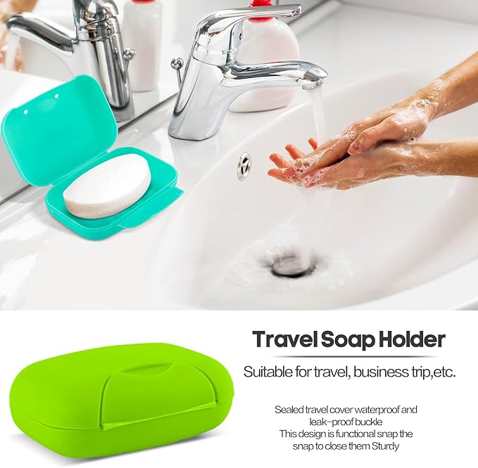 2 Pcs Plastic Soap Case Holder Container Box Home Outdoor Hiking Camping Travel Blue & Lime Green