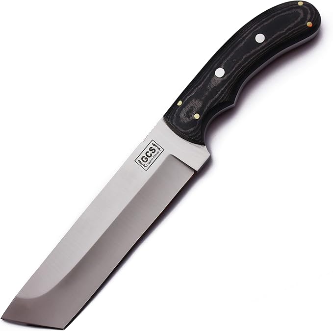 GCS Handmade Micarta Handle D2 Tool Steel Tactical Hunting Knife with leather sheath Full tang blade designed for Hunting & EDC GCS 117