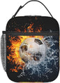 Insulated Durable Football Lunch Box with Shoulder Strap, Kids Adult Fire And Water Soccer School Lunch Bag, Lunch Tote Box Bag for Office School Picnic Beach Travel