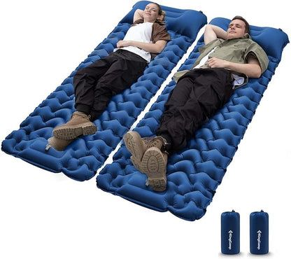 KingCamp Self Inflating Camping Mattress with Built-in Foot Pump, Connectable Durable Inflatable Sleeping Mat with Pillow, Compact Camping Air Mattress for Hiking
