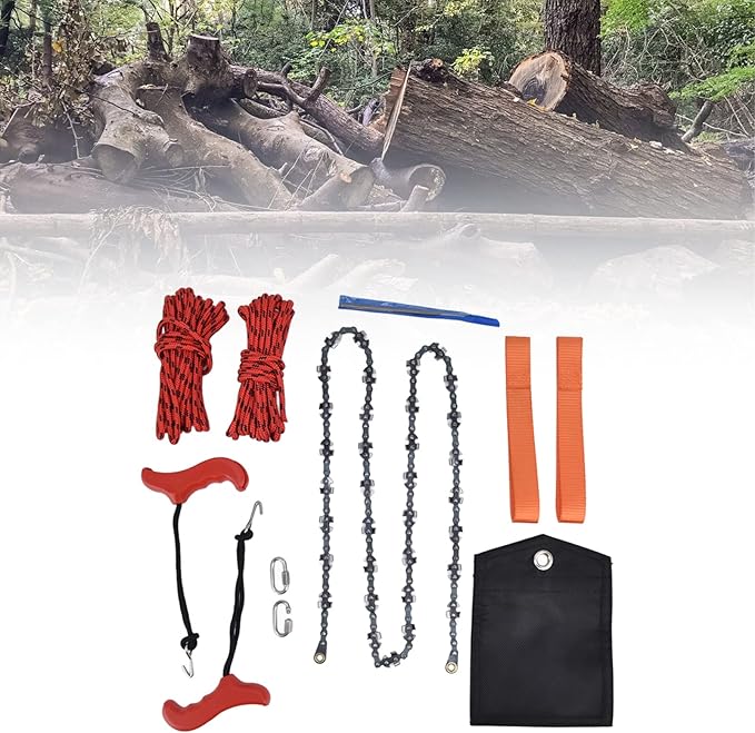 53inch Length High Reach Tree Limb Hand Rope Saw,Hand Rope Chain Saw,Both Sides Teeth Blades Folding Pocket Chainsaw for Tree Limb, Outdoor Camping, Tree Pruning, Hand Rope Chain Saw,53inch Lengt