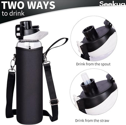 32 oz Sports Glass Water Bottle with Straw and Time Marker, Large Resuable Motivational Glass Drinking Bottle for Infused Water, Fruit, Smoothie, Coffee