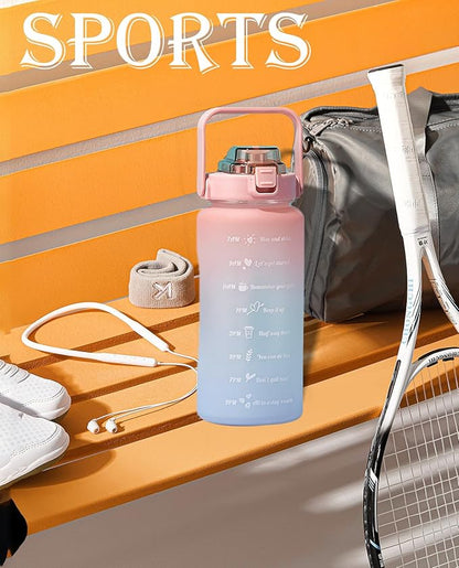 64oz Half Gallon Water Bottle With Sleeve, Water Bottles with Time Marker/Straw/Chug One Lids, Leakproof Tritan BPA Free Reusable Water Jug Easy Carry for Adult and Kids Gym Sports Outdoors