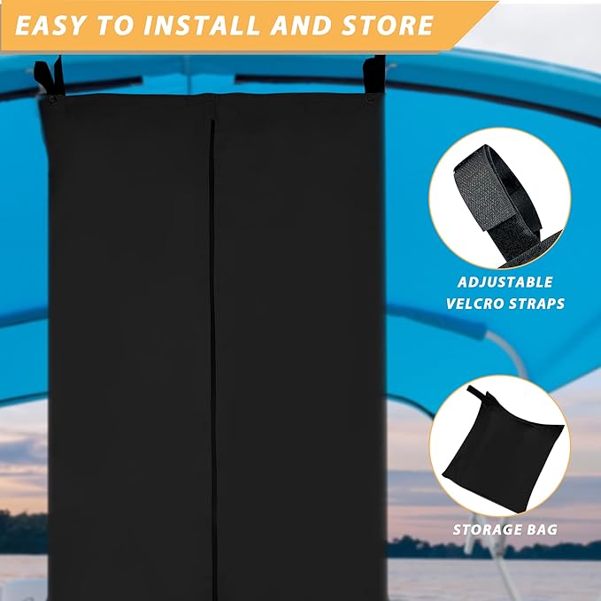 Privacy Tent for Boats, Heavy-Duty Hanging Changing Room for Pontoon Boats, Privacy Curtains for Pontoon Boats, Attaches to Bimini Top Poles (Black)
